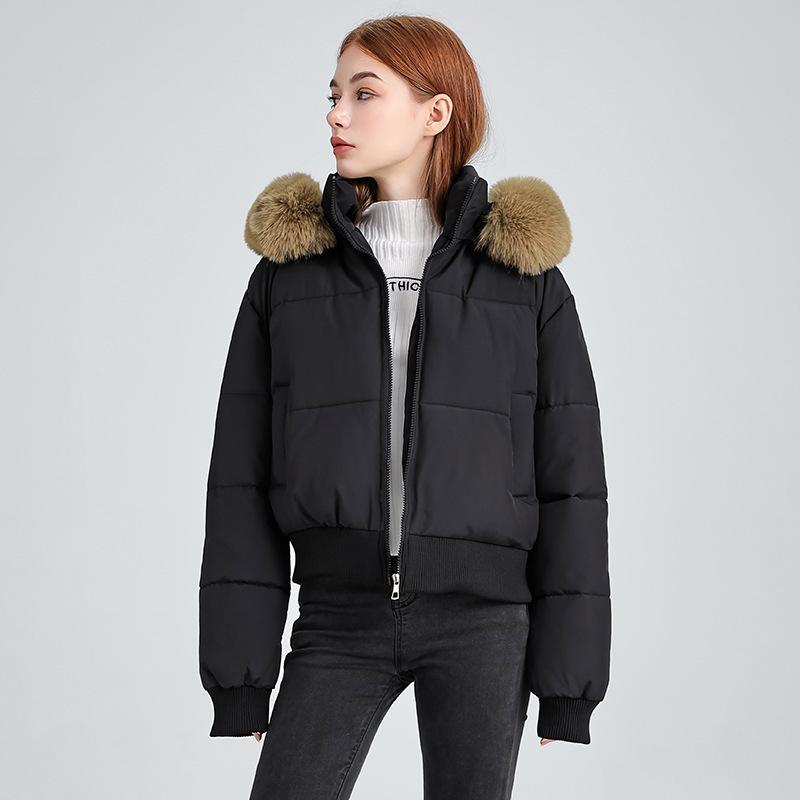 Big Fur Collar Hooded Short Cotton Clothes Women's Autumn and Winter New Thickened Warm Cotton Clothes Waist Design Jacket