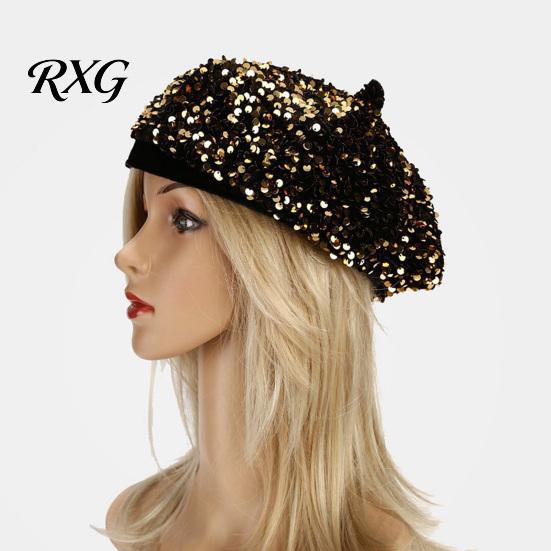 Vielseitiges Outfit-Accessoire Damen Pailletten-Barett, Funkelnde Retro-Künstlerkappe, Stilvolle Lässige Reisekappe Verstellbare Malerhaube für Straßenfest Täglich