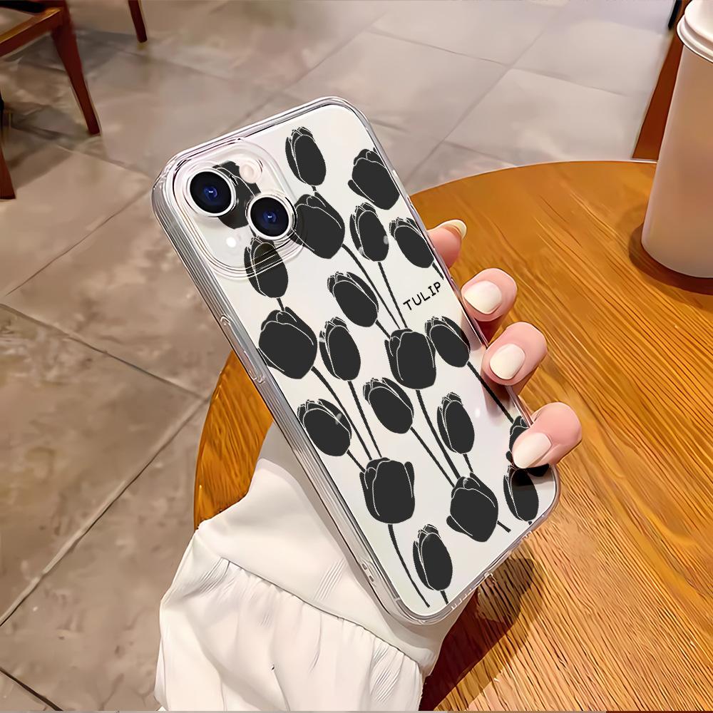 Tulip apple 16 pro mobile phone case transparent iphone17 mobile phone protective case 15pm anti-drop 14 soft case 12