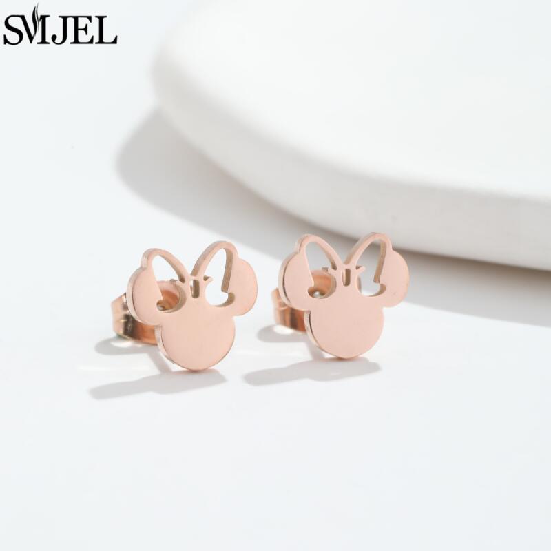 Fashion Cute Mini Mouse Ear Stud Earrings For Women Stainless Steel Minnie Girls Piercing Earings Jewelry Accessories Gifts