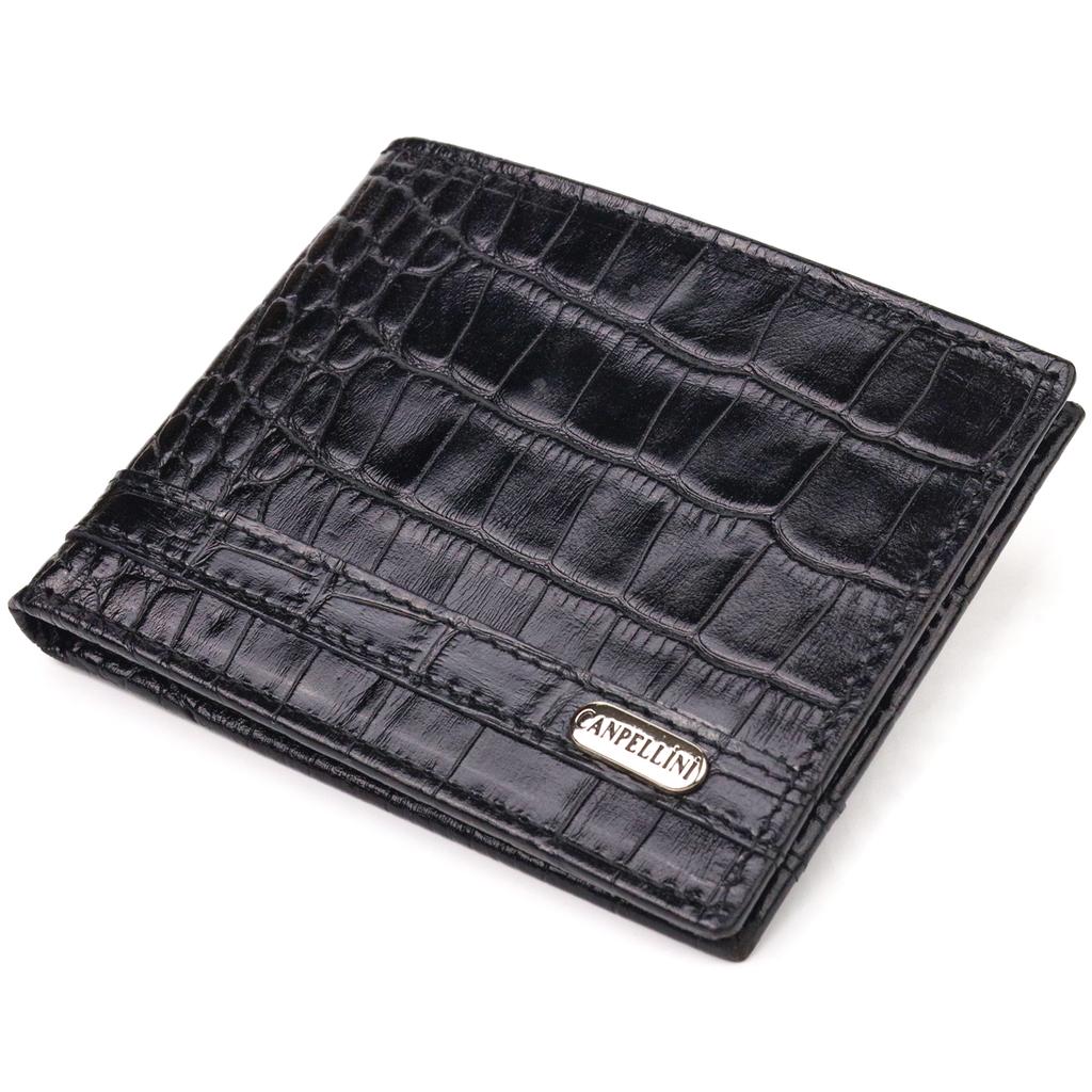 Agrafă pentru bărbați din piele naturală texturată CANPELLINI Money Clip 21520 Black