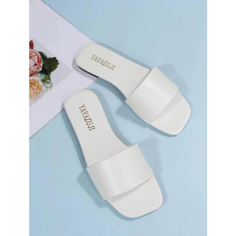 Fashion Single Slide Sandals Solid Color Women Slippers Summer Outdoor Sandy Beach Open Toe Flat Shoes