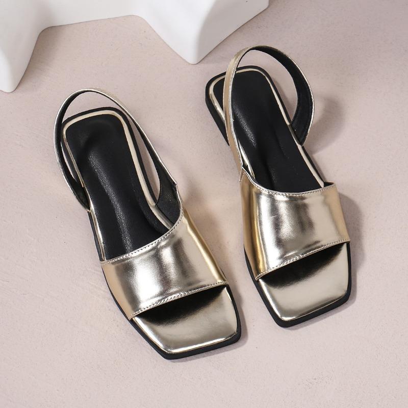 Fashion Summer New Retro Flat Sandals for Women Square Head Open Toe Side Hollow One-strap Soft Bottom Non-slip Roman Shoes