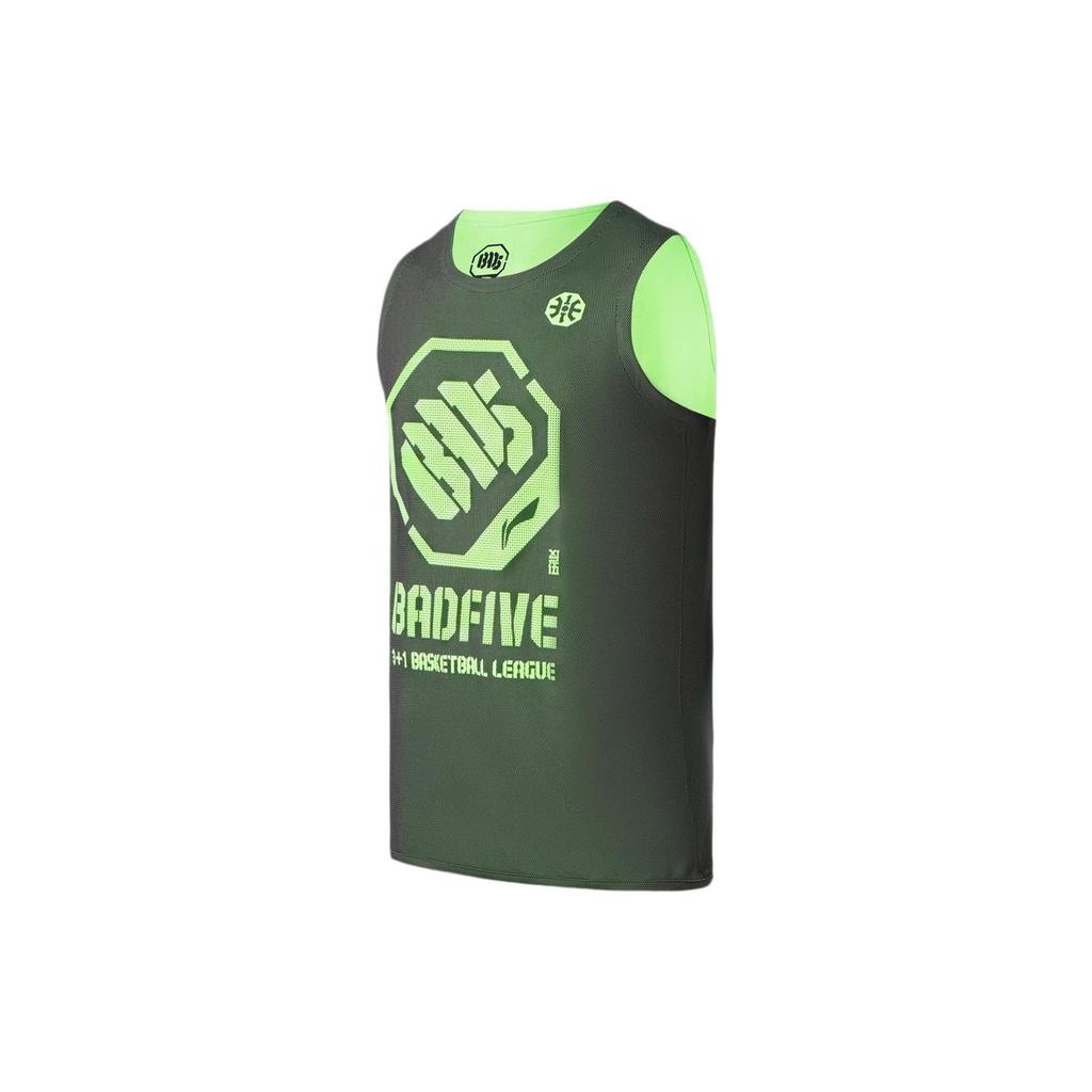 Li Ning Badfive Basketball Jersey Men's Ebony Black Fluorescent Ice Green AAYR371-8