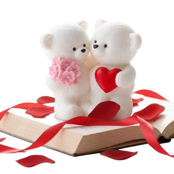 Gift Set - NPZ - Valentine's Day - Handmade Teddy Bear - Massage Oil - Heart Candle