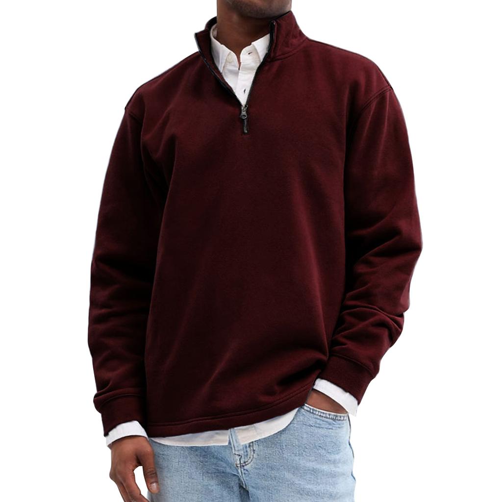 Men's Solid Color Half Zip Stand Collar Sweatshirt Men's Sports Large Size Casual Sweatshirt