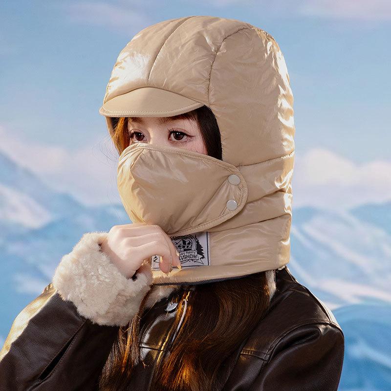 Light Down Cotton Women Autumn and Winter Cold Scarf Mask Integrated Ski Cap Outdoor Cycling Cap