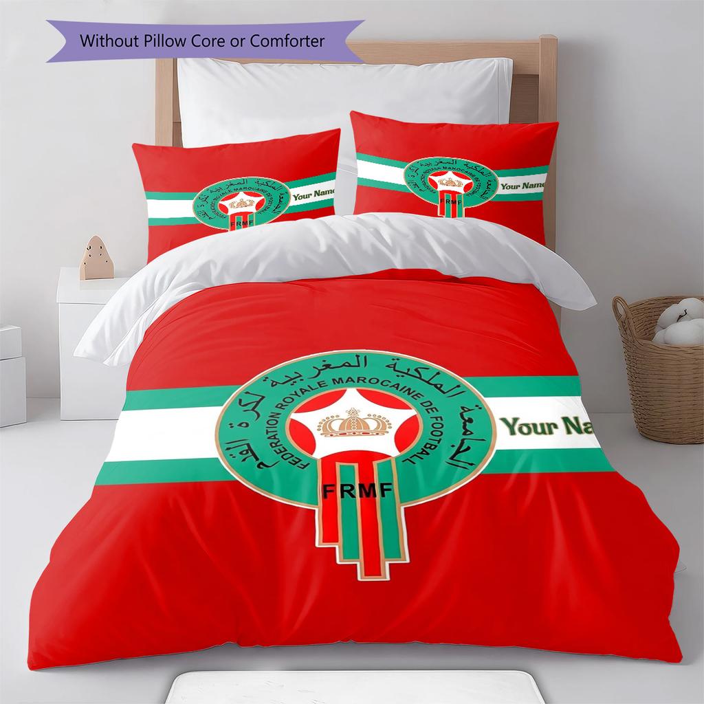 Moroccan Football Crest Custom Name Pattern Bedding Quilt Set Quilt Cover Pillowcase Home Birthday Gift(1 * Duvet Cover + 2 * Pillowcase, Without Core