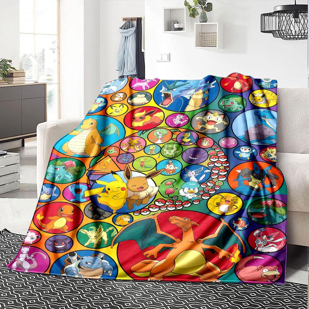 Poket Monster Anime Print Flannel Blanket High Quality Warm Comfortable Cover for All Seasons Perfect for Gifts Home Decor