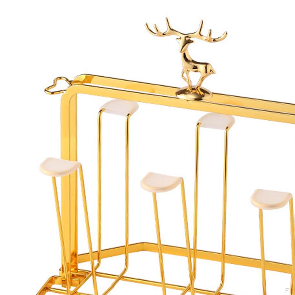 6 Cup Metal Drainer Holder Rack Mug Organizer Luxury Drying Glass for