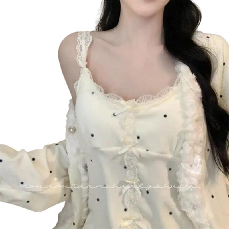Autumn and Winter New Island Velvet Sexy Pure Desire Pajamas Women's Suspender Trousers Long-sleeved Loungewear Three-piece Set Can Be Worn Outside