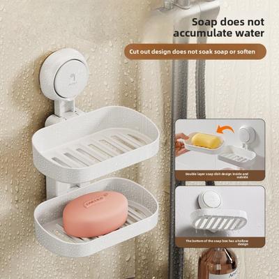 Bathroom Non Perforated Soap Box Suction Cup Wall Mounted Toilet Single and Double Layer Washroom Household Drain Storage Rack