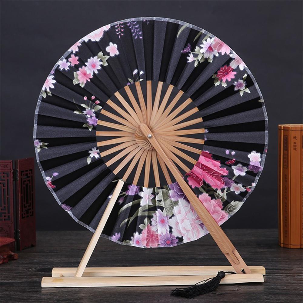 New Japanese Sakura Flower Pocket Folding Hand Fan Round Circle Party Decor Gift Bamboo Windmill Folding Fan Chinese Fans