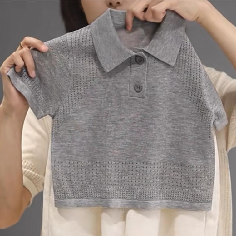 Kids Summer Ice Silk Hollow Knit Polo Vest Baby Boys Girls Breathable Thin Top 90