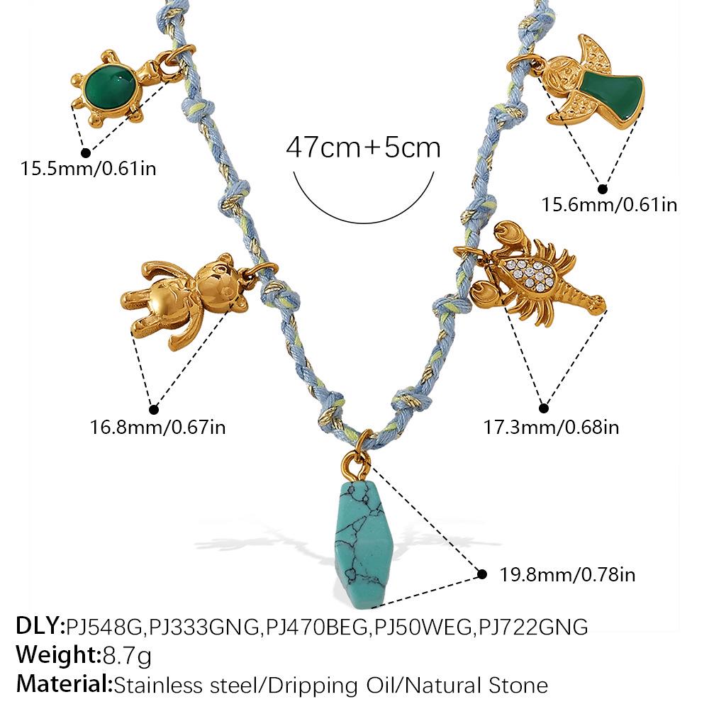 DIY Strandstil Buntes Seil Halsketten- & Armband-Set mit Meeres-Serie Edelstahl-Anhänger