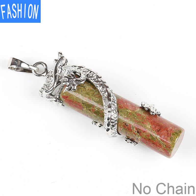 Klassisk naturstein halskjede anheng Tribal Totem Dragon svingete Crystal Column for menn og kvinner