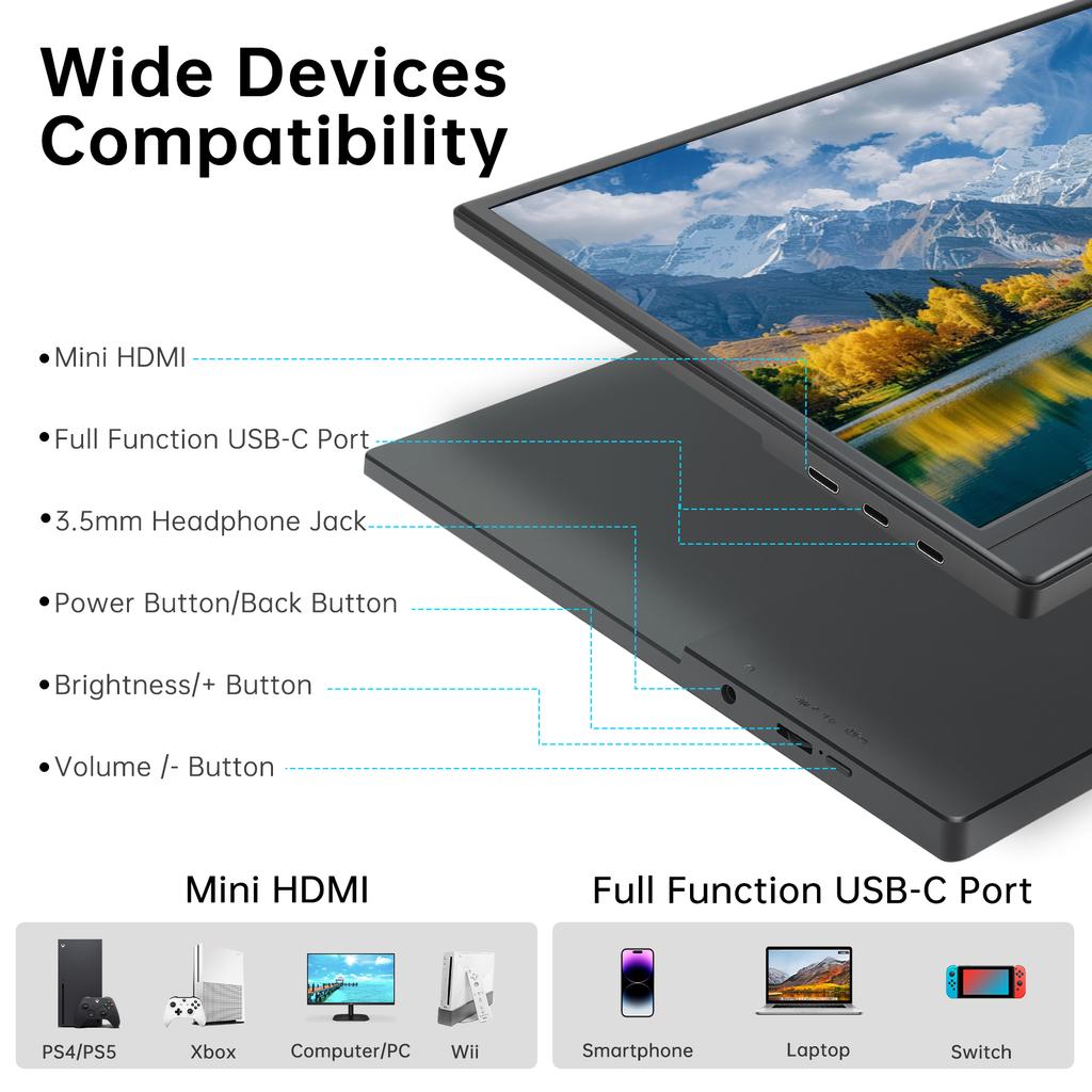 15.6 Inch IPS 1080P FHD Full HD Gaming USB-C Portable Monitor Screen Extender for Laptop Portable Monitor