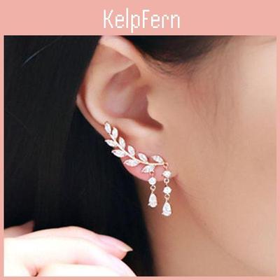 Elegant Women Crystal Zircon Leaves Tassel Drop Dangle Earrings For A Timeless Look