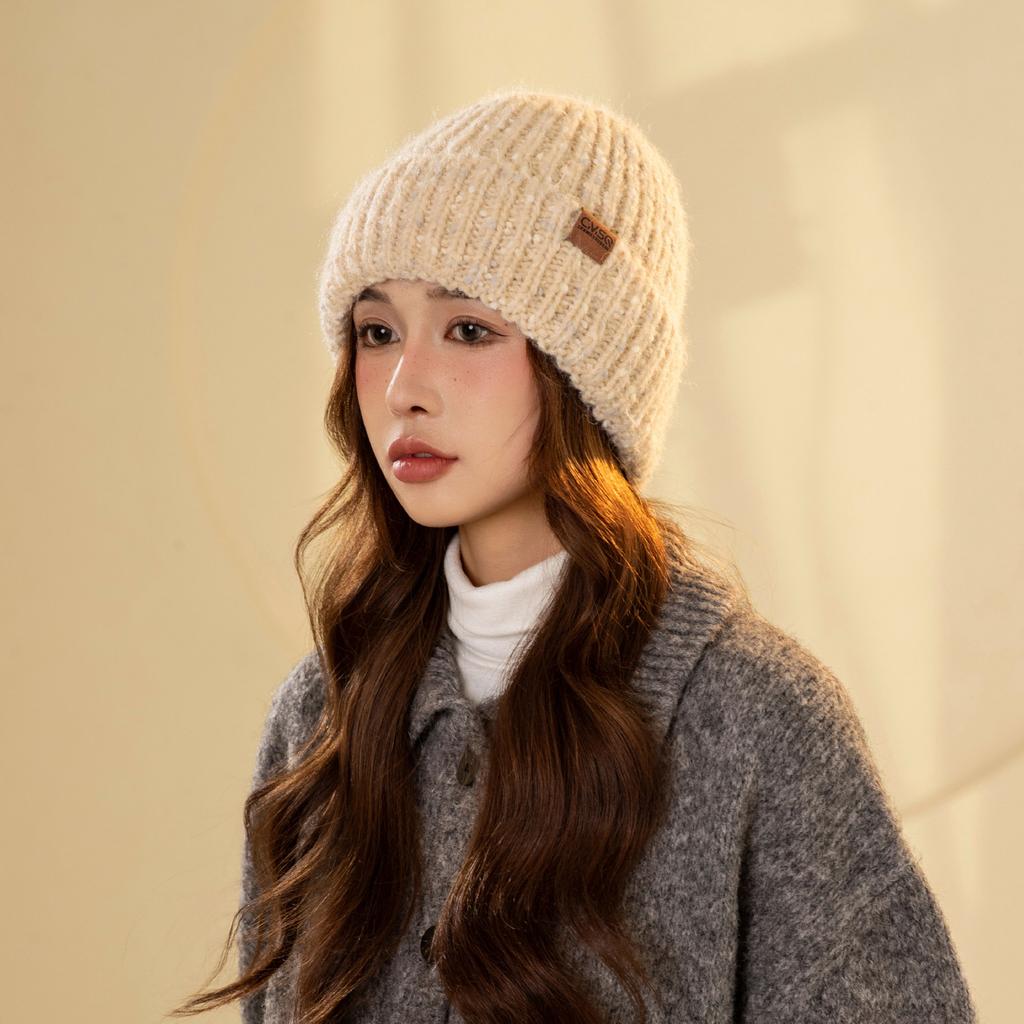 Knitted wool hat winter thickened warm ear protection pullover hat fashion casual versatile big head circumference cold hat
