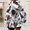 Women Plus Size Zip Up Long Sleeve Drawstring Hoodie White Dark Rose Bat Key Lock Printed Sweatshirt With Pockets