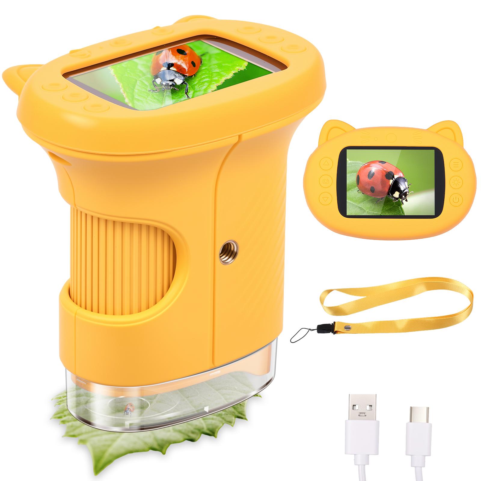 

1000X Portable Kids Microscope Mini Handheld Kids Microscope 2 Digital Little Scientist Microscope for Ages 4-7 Kids Toys Gift