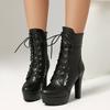 Black Super High Heels Thick Heel Round Head Waterproof Table Short Boots Women's Fashion Commuter Large Size 46 47