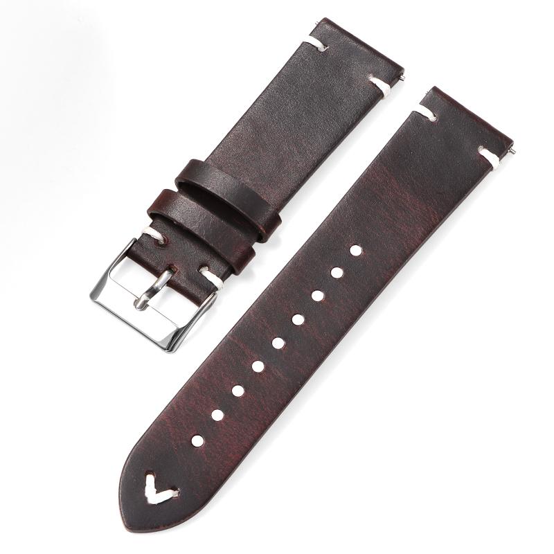 Retro Oil Wax Genuine Calfskin Watch Band Quick Release Handmade Stitching Leather Watch Strap 18mm 20mm 22mm Watch Accessories