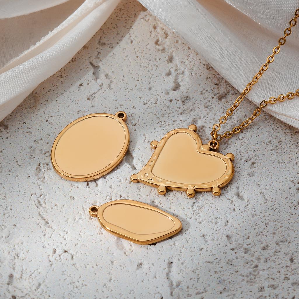 6pcs/lot Stainless Steel Charms Heart Round Irregular Blank Cabochon Pendant Base Diy Resin Cameo Jewelry Making