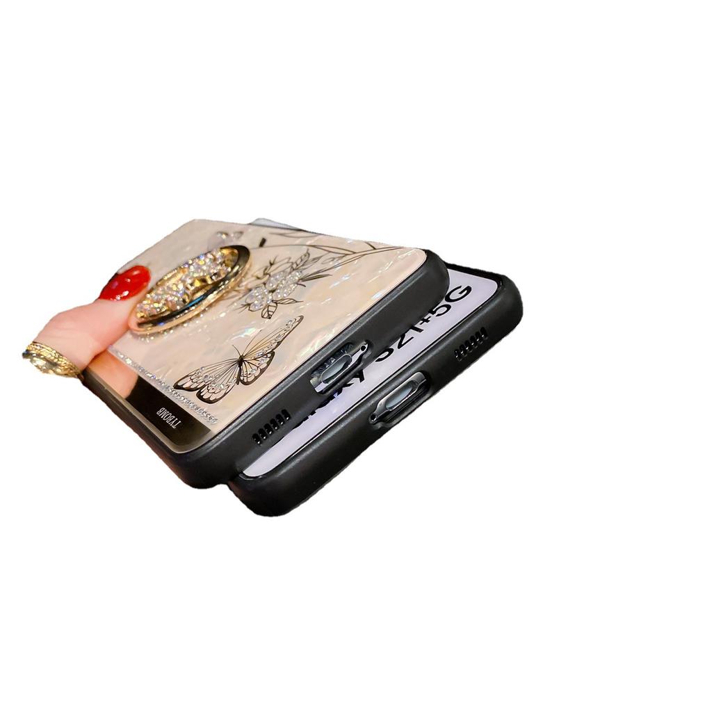 Samsung Note20Ultra Butterfly Ring Stand Phone Case S25 Mirror Water Diamond Anti-drop Protective Case