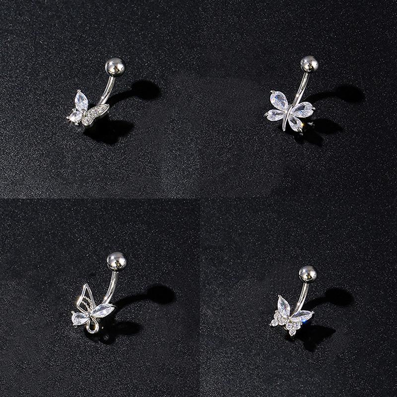 Prsteny do pupíku s motýlkovou mašlí Nerezová ocel Zirkon Piercing do pupíku pro ženy Dívky Sexy šperky na tělo Dárky