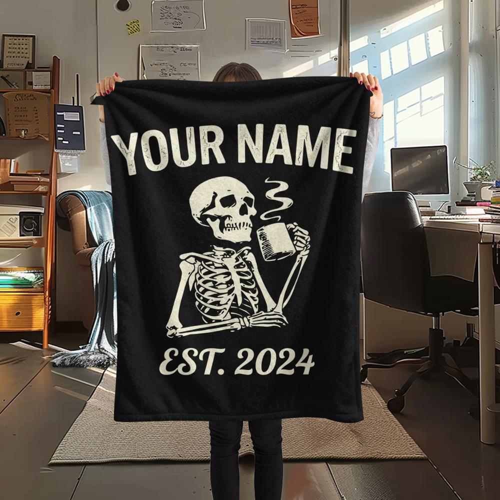 1PC Custom Name Skull Warrior Artwork Patterned Flannel Blanket Suitable For All Seasons for Home Decor Warmth and Comfort Gifts Holiday Present_lx