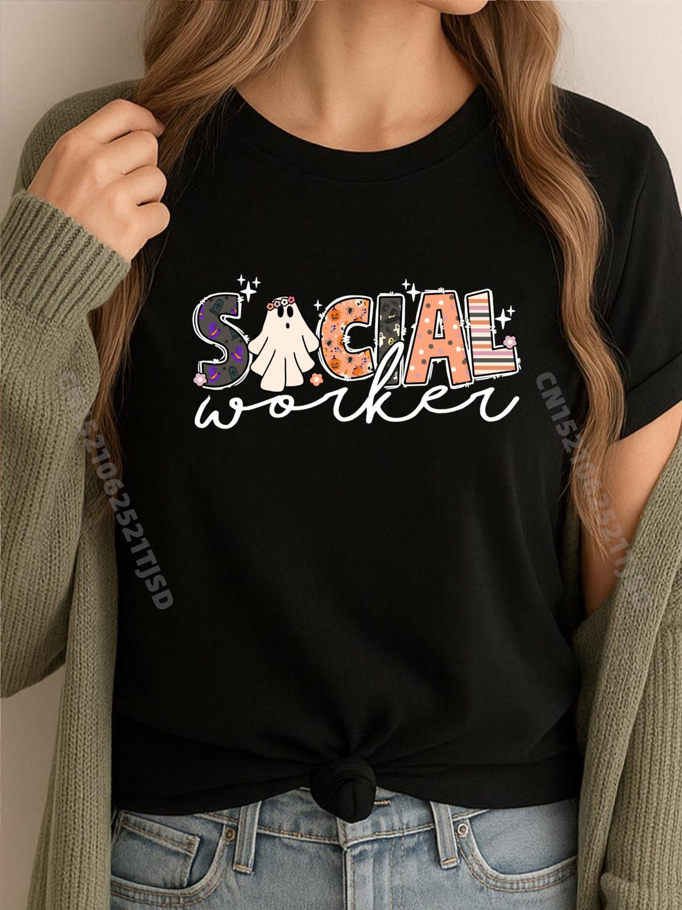 

Социальный работник Хэллоуин Школа Социальная работа Ретро Привидение Смешная Белая Футболка Женская Новые Футболки и Майки Английский Стиль 3XL