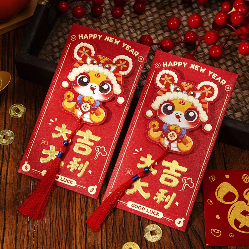 6pcs Chinese Style 3D New Year Money Pocket Blessing Good Luck Red Packet  Wedding Birthday