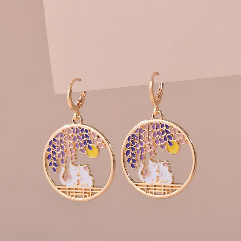 Colorful Aesthetic Animal Cat Rabbit Koi Dragon Earrings For Women Girls Enameled Delicate Gold Color Hoop Earrings Jewelry Gift