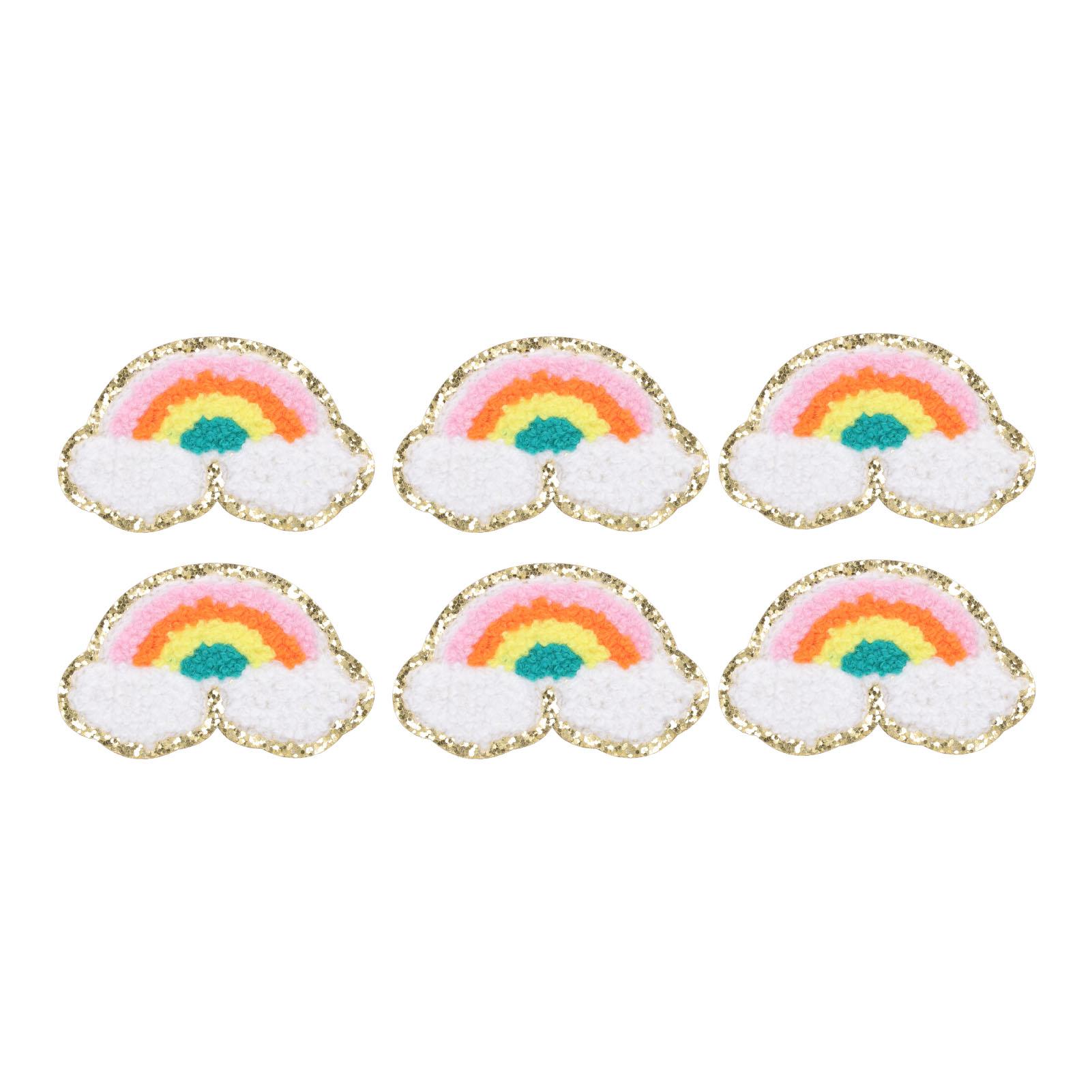 6 Pcs Rainbow Patches Bright Color Rainbow Cloud Pattern Cotton DIY Embroidery Iron On Clothing Patches