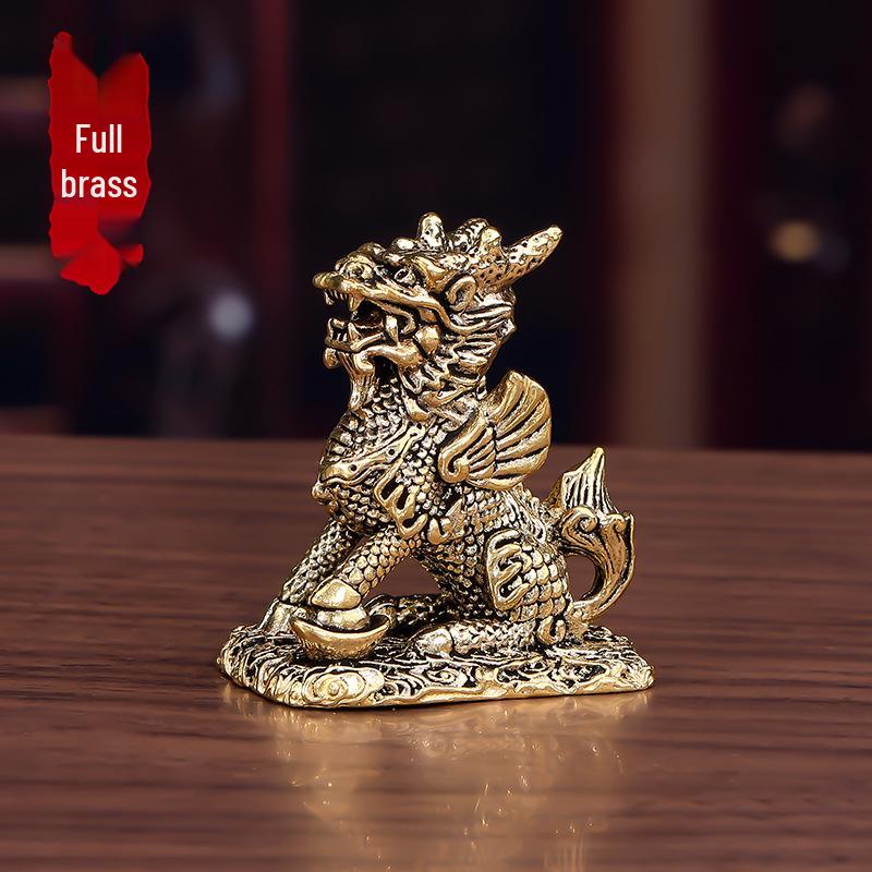 Pure Brass Qilin Ornaments Pair - Auspicious Home & Office Decor