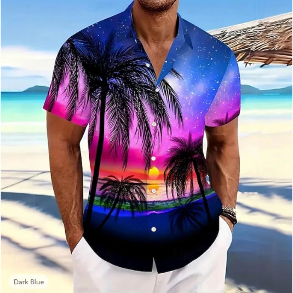 Camicia da uomo con stampa 3D di palma di cocco Camicia con bottoni Camicia casual Camicia estiva Manica corta Abbigliamento quotidiano per vacanze