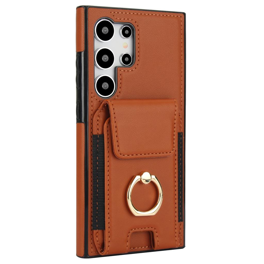 For Samsung Galaxy S24 Ultra Case with Ring Kickstand Leather Coated TPU Phone Cover