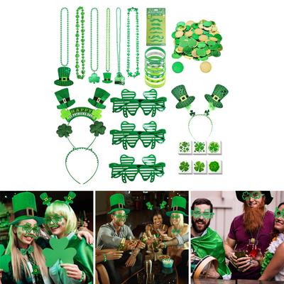 Dzień Świętego Patryka Kobiety Mężczyźni Kostium Opaska na głowę Naklejka na ciało Bransoletka Okulary Moneta Naszyjnik Kostium Party Supplies