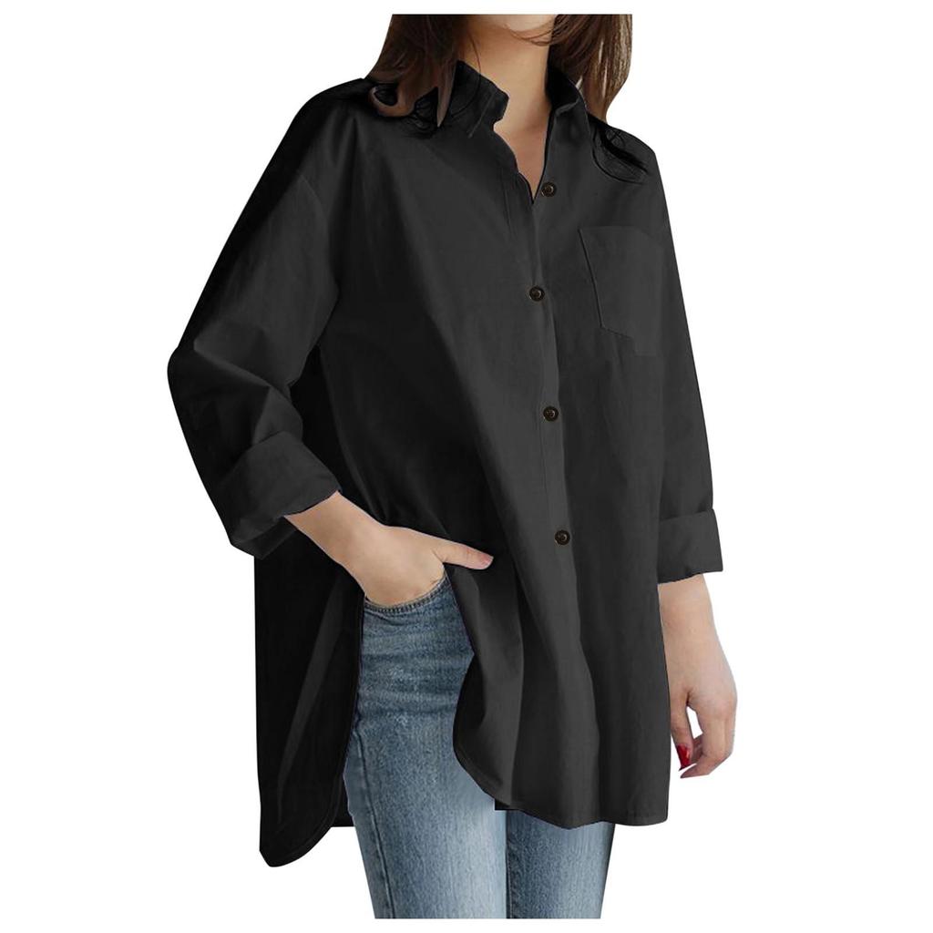2024 Autumn Women's Solid Color Long Sleeve Irregular Lapel Shirt