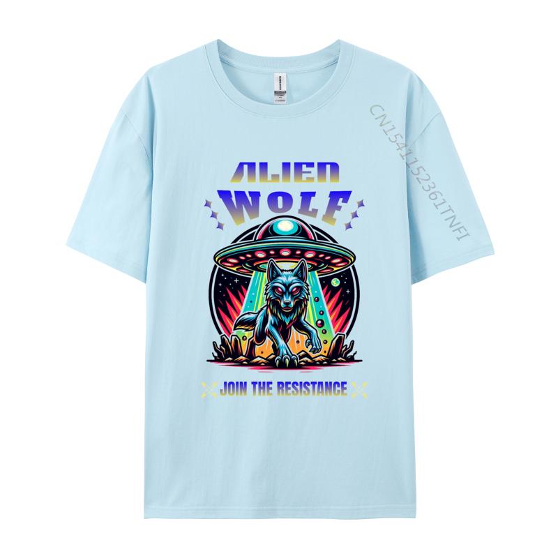 Alien Wolf TShirt Join The Resistance Funny T Shirt Cotton Tops Tees for Male Black Large Graphic Tees