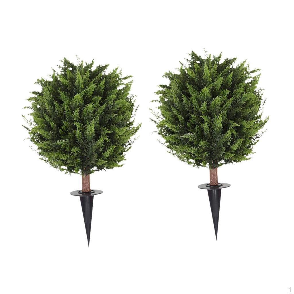 Artificial Topiary Ball Trees 23.6" with Bushes Greenery Easy to Install Fake Shrubs Outdoor Plants