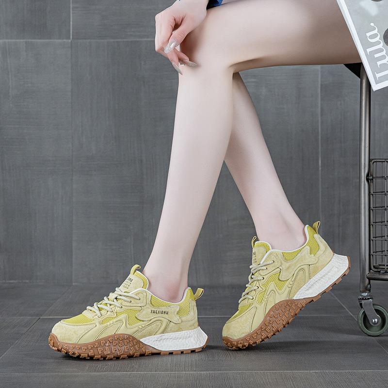 thick-soled leather women's models show their feet and small color matching spring new versatile sports and leisure shoes
