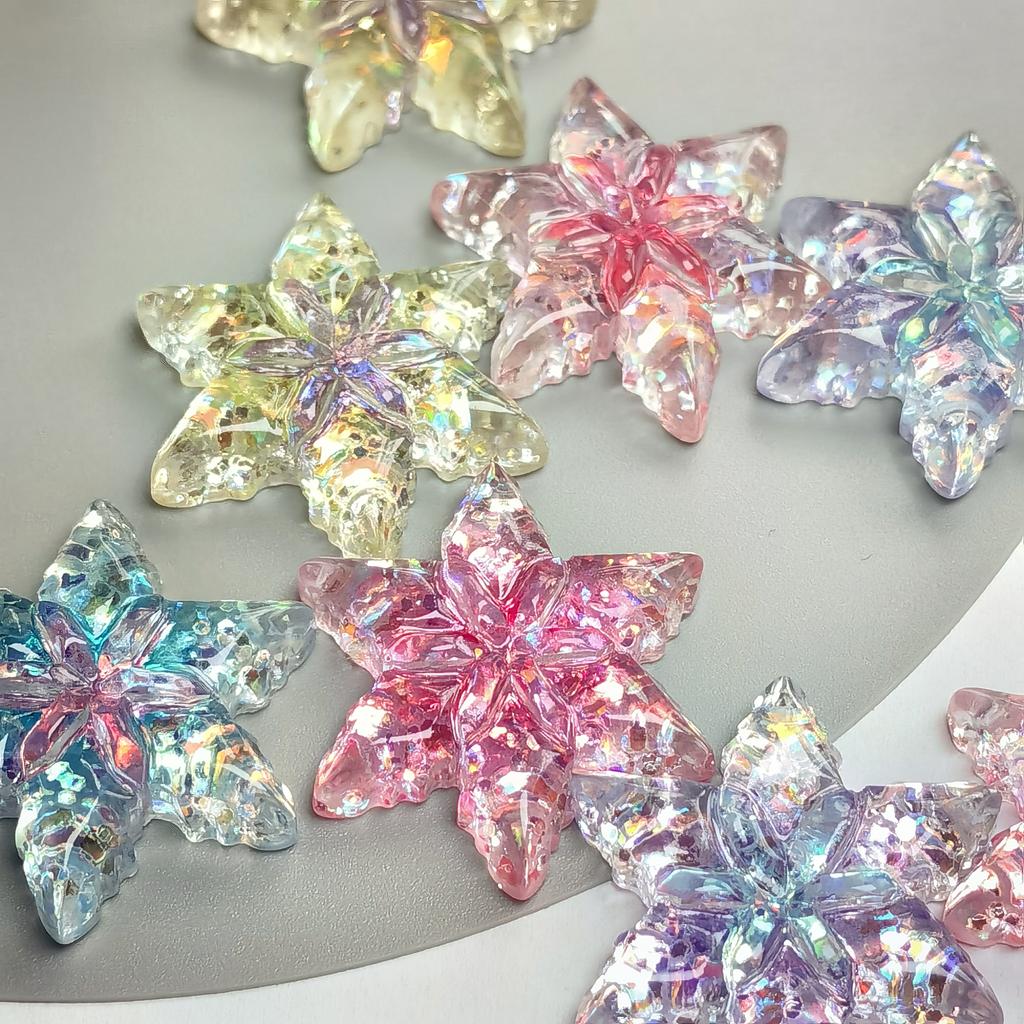 100Pcs Transparent Christmas Snowflake Flatback Resin Cabochon for Hair Bow Center for Phone Decoration DIY Hair Accessories