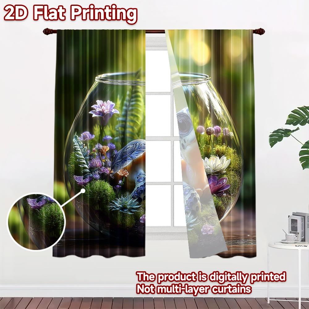 2D Flat Printing 2pcs Curtains Cute Turtle Terrarium Garden Digital Printed Polyester Drapes All Season Party & Holiday Decor