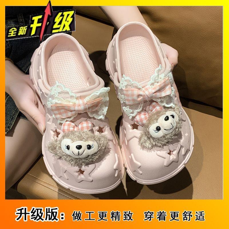 2025 spring and summer new cute hole shoes for women to increase their height and match, step on shit, cartoon thick-soled non-slip slippers for women