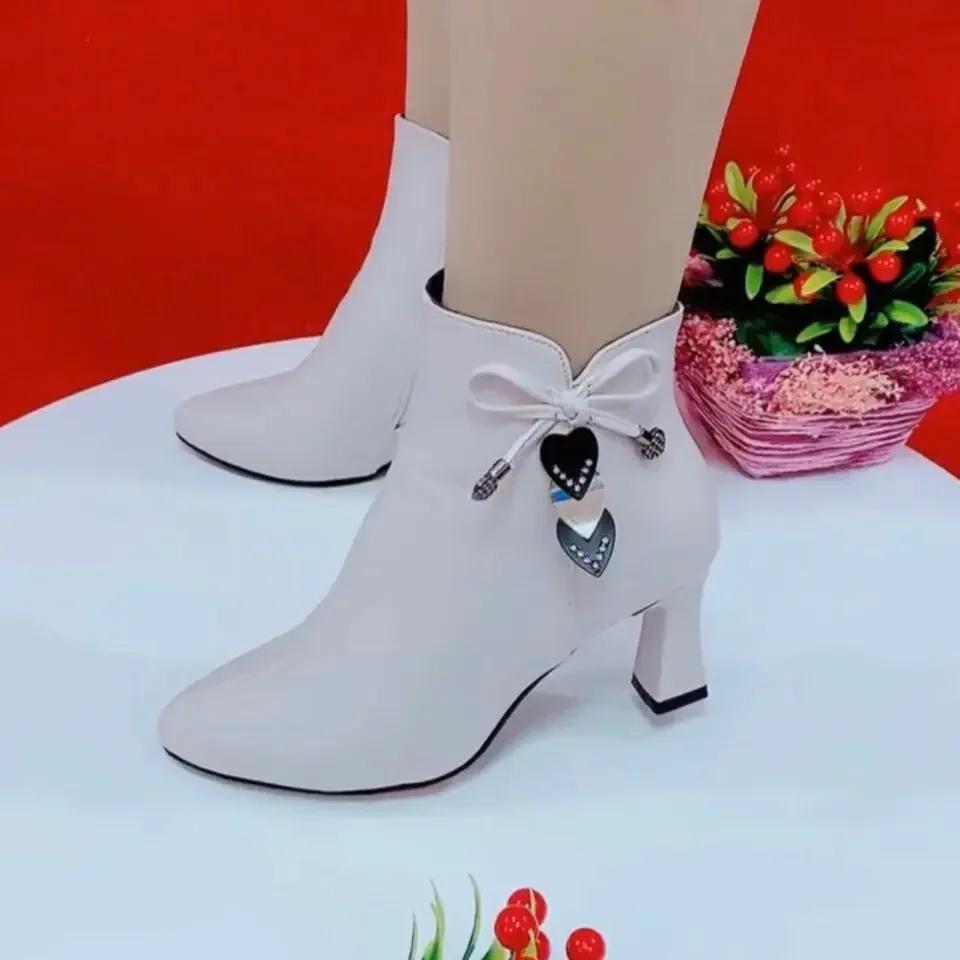 High-heeled Boots Female Spring and Autumn Single Boots New Women's Shoes Zip White Waterproof Taiwan High-heeled Shoes
