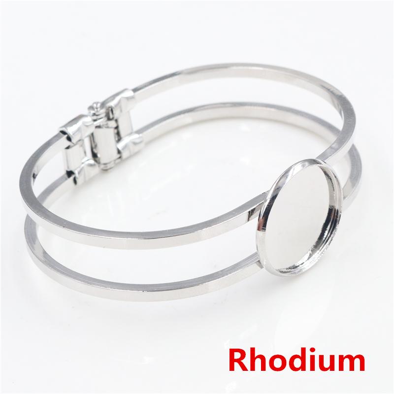 High Quality 20mm Silver Plated Rhodium Bronze Bangle Base Bracelet Blank Findings Tray Bezel Setting Cabochon Cameo