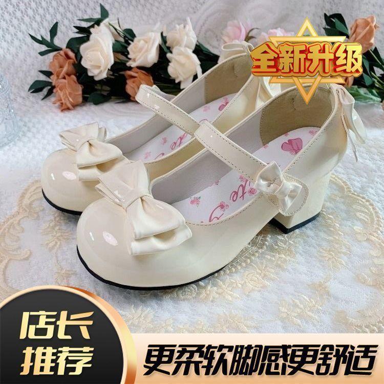 Super fairy temperament sweet thick heel small leather shoes women's summer new round head cute bow lo shoes Mary Jane