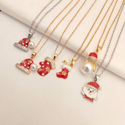 Women's Christmas Snowflake Pendant Necklace with Pearl & Titanium Steel Chain